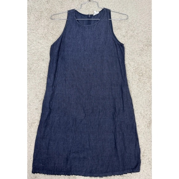 Garnet Hill Linen Sleeveless A Line Dress Raw Hem Pockets Women's 4 Minimalist - Picture 7 of 12